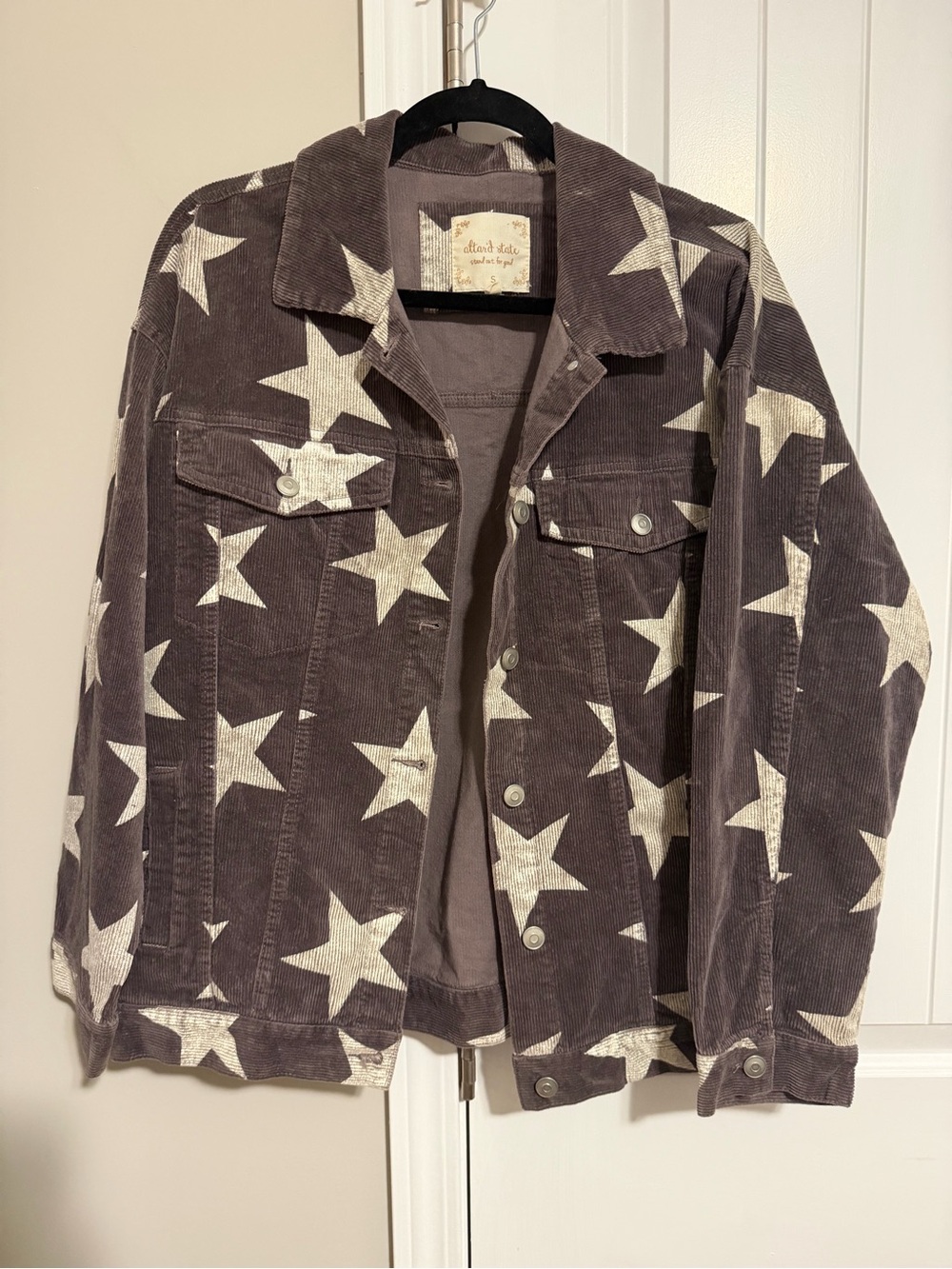 Womens Star Print Corduroy Jacket - Brown/White